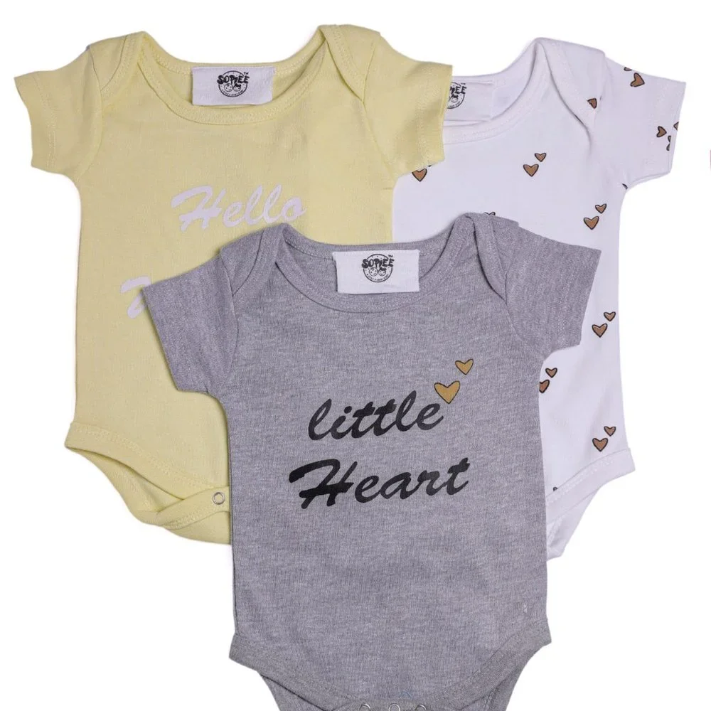 New Born Baby Organic Cotton Rompers Onesies Bodysuits (Pack of 3)(0-6m ) (6-9m) - Picture 1 of 7
